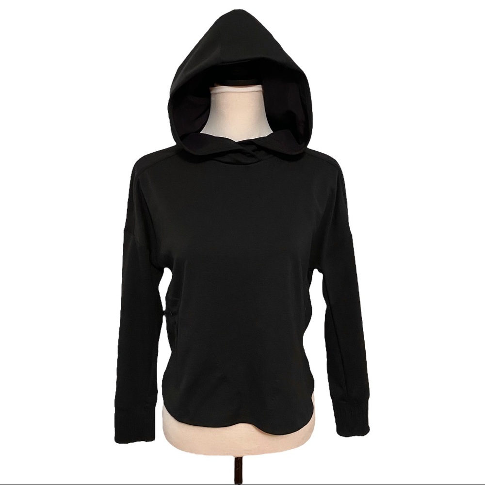 Lululemon Athletica Split Out Hoodie Black 6/S Open Tie Back Cropped Sweatshirt - Picture 2 of 15